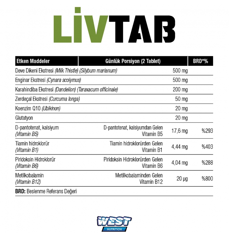 West Livtab Milk Thistle & Enginar Eks. 1000 mg.